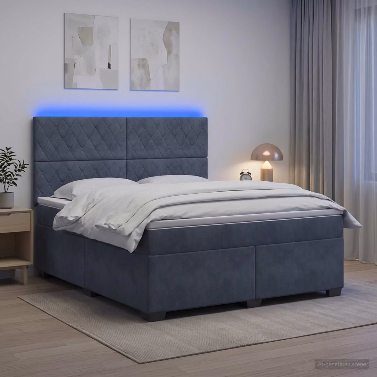 vidaXL Letto box spring con materasso in tessuto grigio con illuminazione sottostante e porta USB L/P/H: 140 x 200 x 76,5 cm