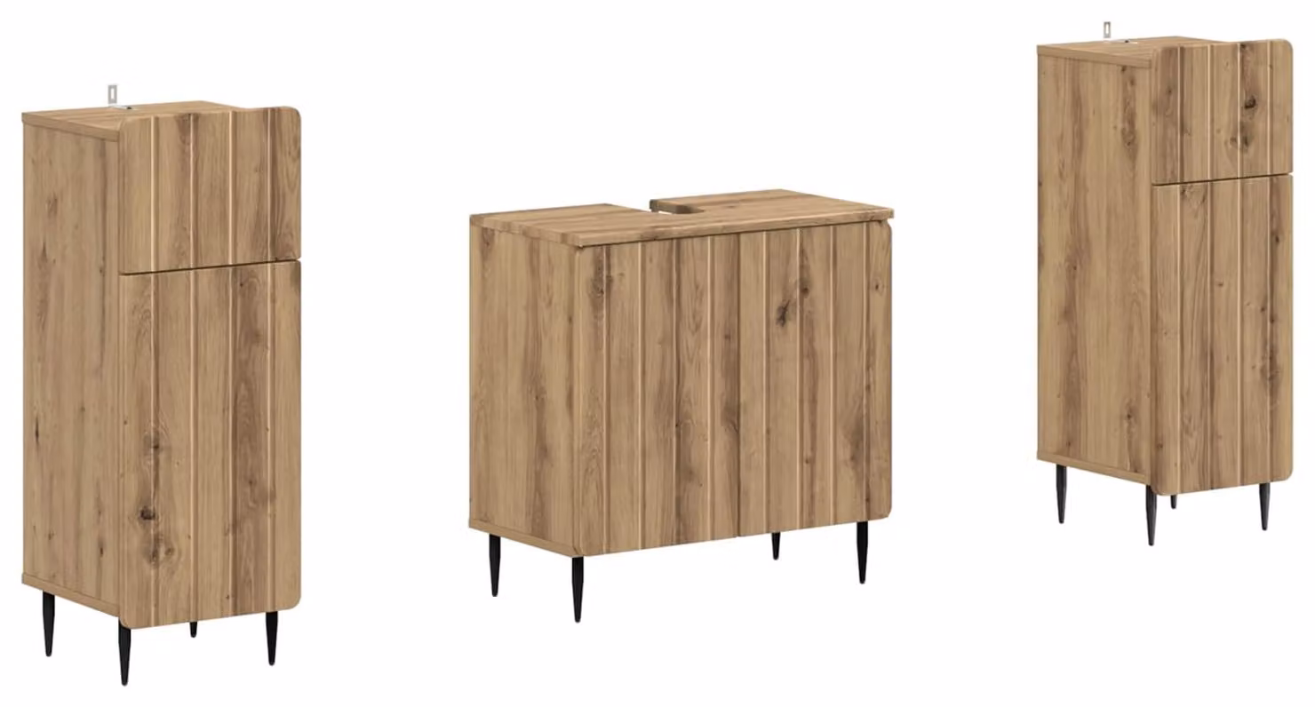 Set di due mobili da bagno in legno effetto "Artisan Eiche" (quercia artigianale), modello ZWOLLE