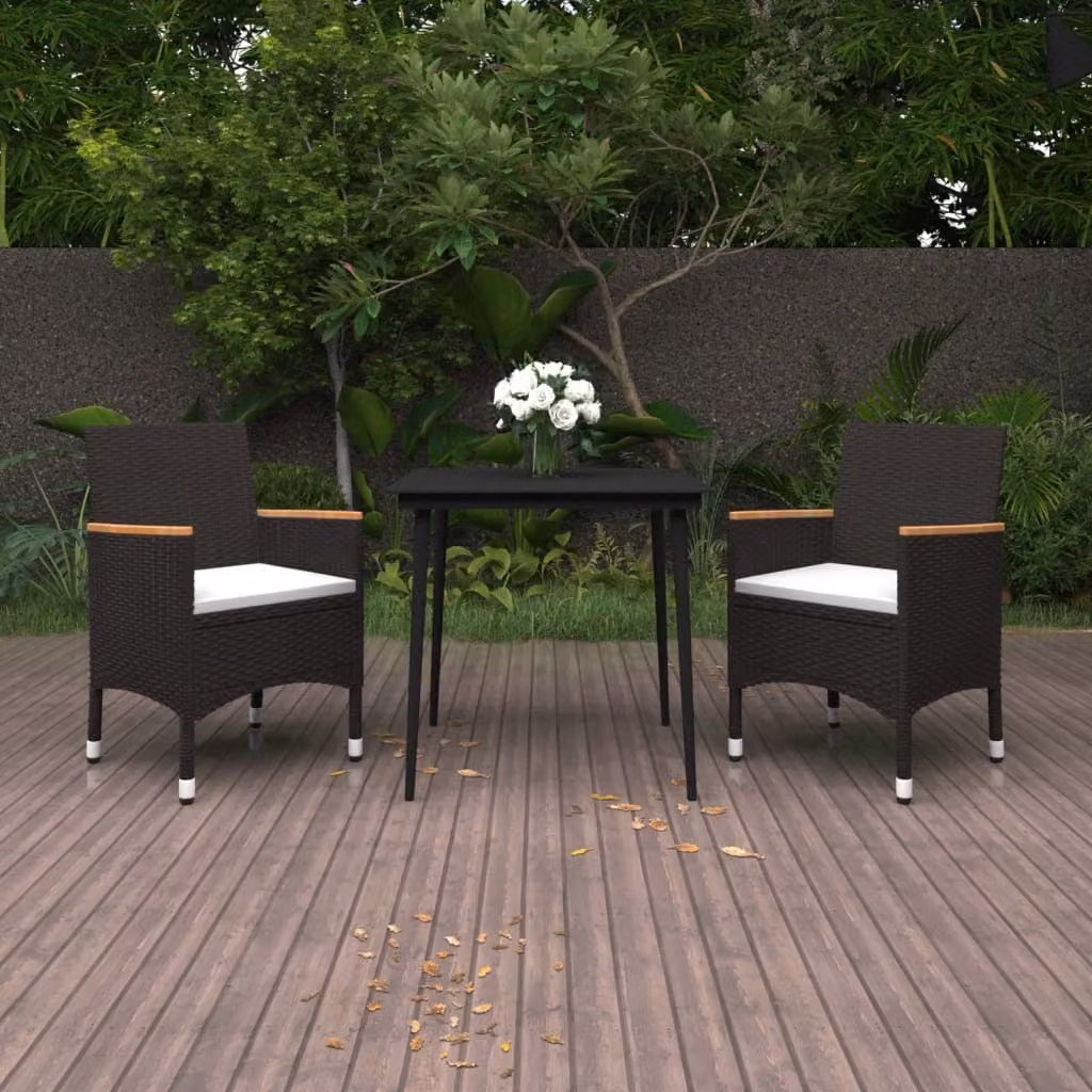 The Living Store Set da pranzo da giardino in 3 pezzi con cuscini in poly rattan e vetro