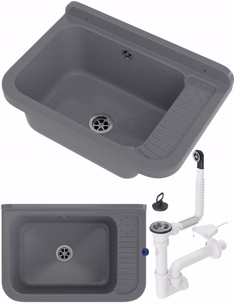 Granitan - Lavatoio - Lavandino 50,8x33,8 cm - Lavello grigio - con sifone - POLO