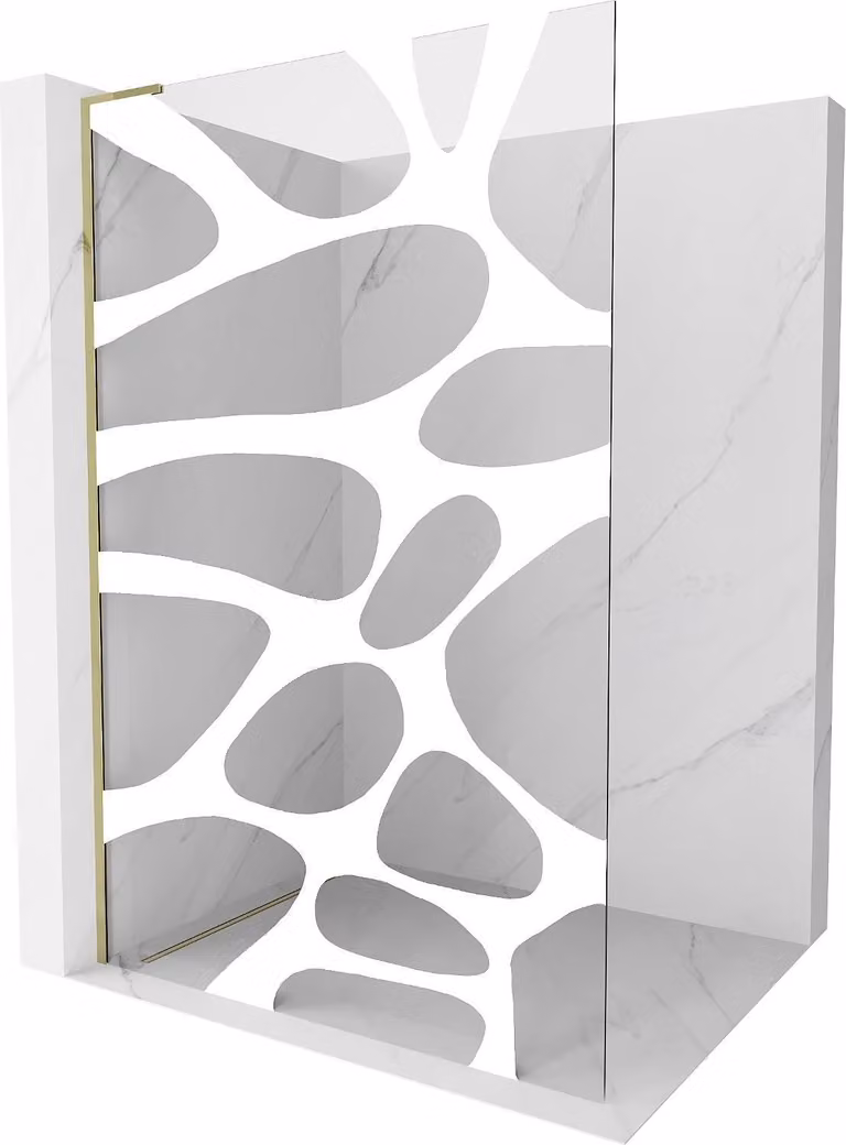 Mexen Kioto L paratia doccia Walk-in 100 x 200 cm, onda bianca, oro - 800-100-103-50-97