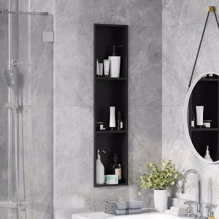 Nicchia per doccia Nero 90 x 20 x 9,5 cm Acciaio inossidabile