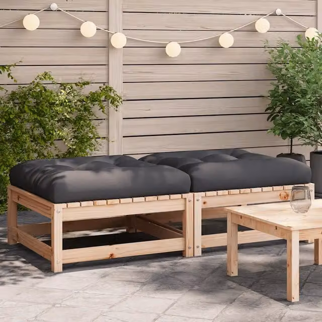 Sedia da giardino-Poggiapiedi da Giardino con Cuscini 2 pz Legno Massello di Pino 708307