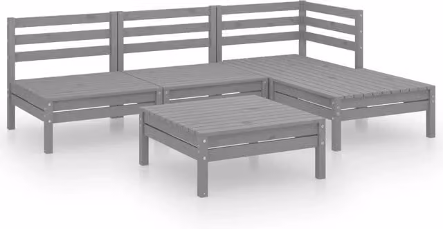 Set Salotto da Giardino 5 pz | Set di Mobili da Esterno in Legno Massello di Pino Grigio