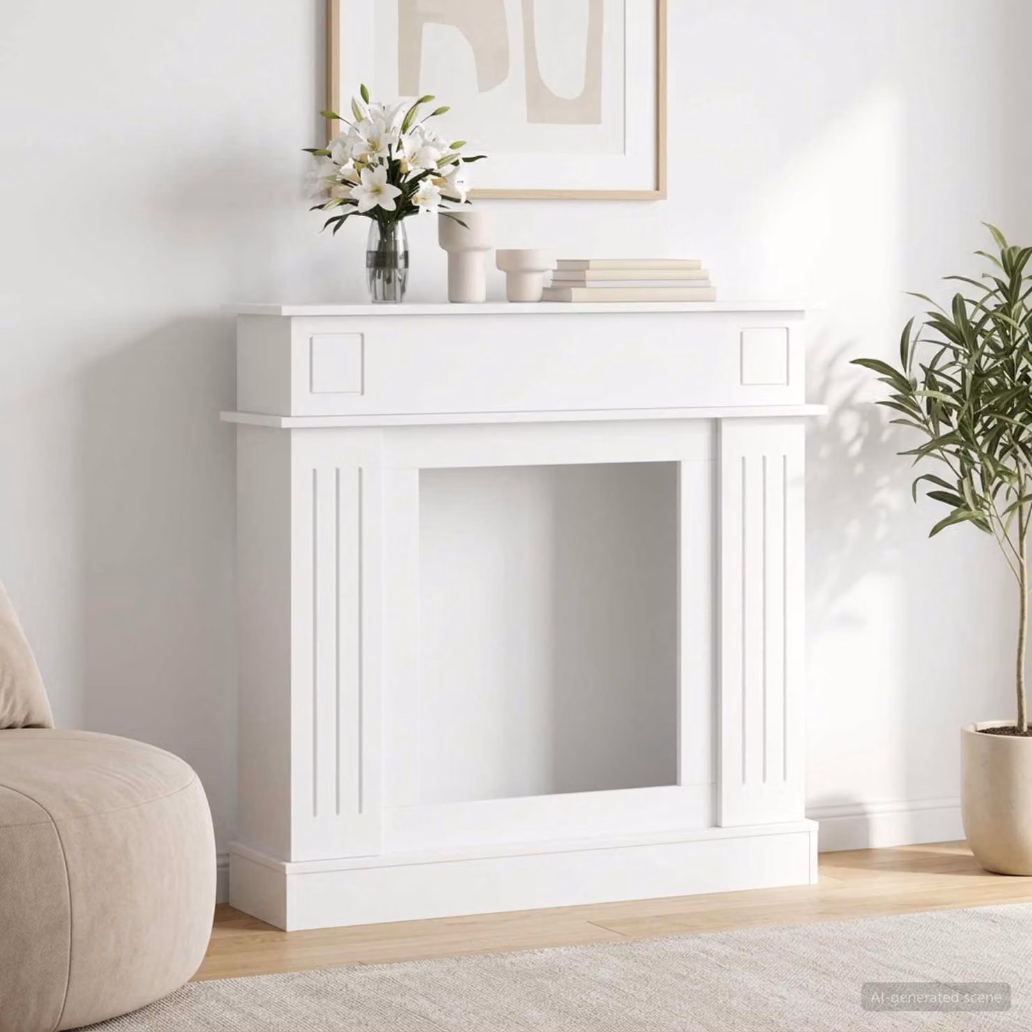 Cornice per camino moderna vidaXL in legno, Bianco, L 102 cm x P 26 cm x H 100 cm