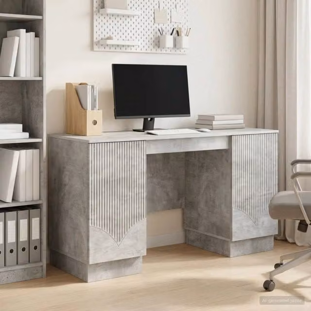 Scrivania moderna vidaXL in stile cemento grigio L: 142,5 cm, P: 50 cm, H: 75 cm