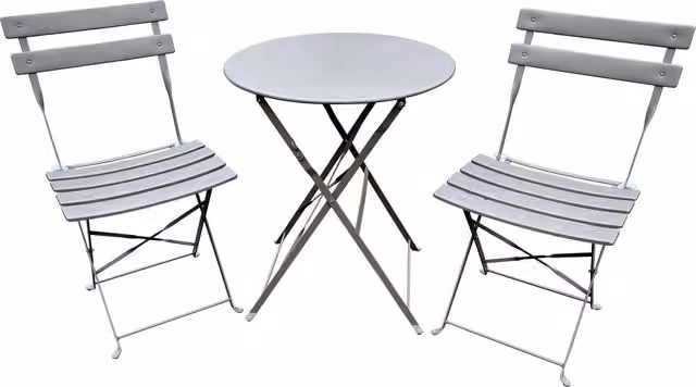 Set Bistro Giotto IDROWEB in Acciaio Verniciato Grigio e Beige per Giardino