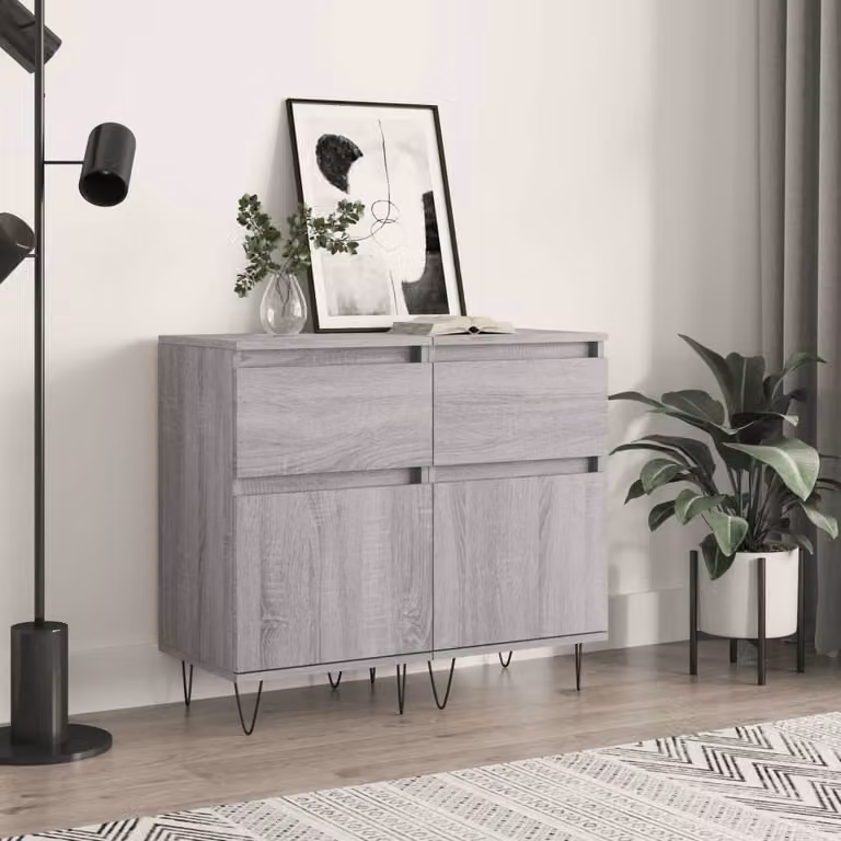 Set di 2 credenze moderne vidaXL in legno e metallo, colore grigio, L 40 cm x P 35 cm x H 70 cm