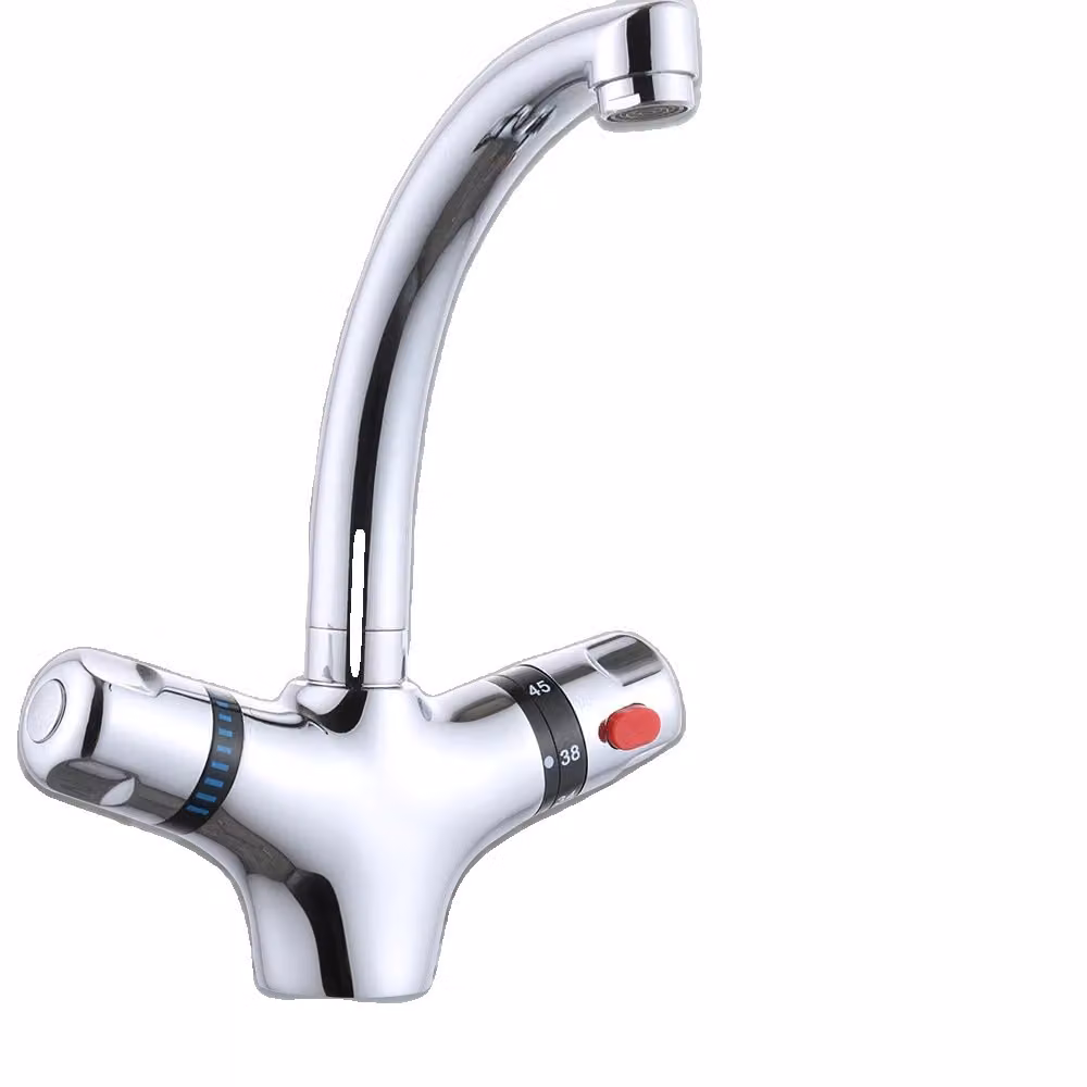 Miscelatore per lavabo, miscelatore termostatico, design a doppia maniglia, argento
