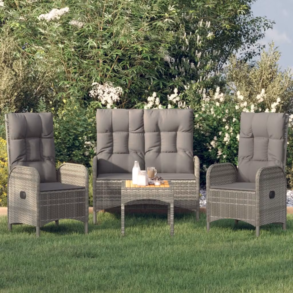 vidaXL Set da Pranzo da Giardino 4 pz in Polyrattan e Legno di Acacia Grigio