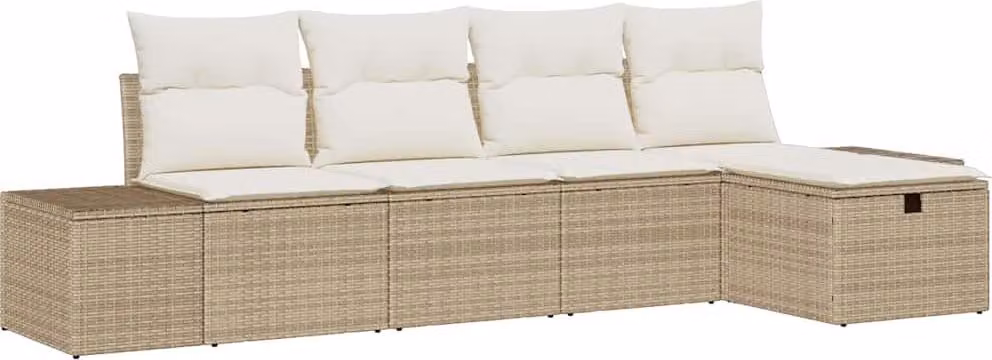 Set Divano da Giardino con cuscino 5 pcs Beige polyrattan