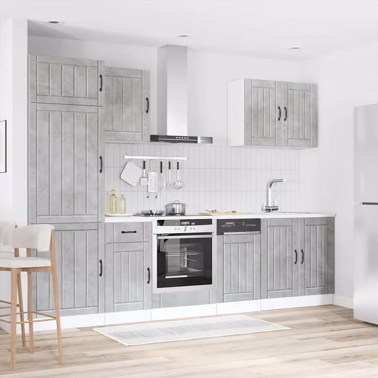 Set di mobili da cucina vidaXL Lucca composto da 7 pezzi in stile moderno, colore grigio cemento, in legno e MDF