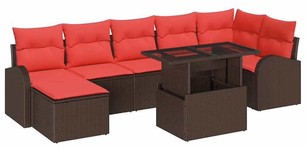 Set Divano da Giardino con cuscino 8 pcs Marrone Poly Rattan