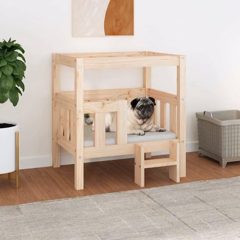Cuccia per cani vidaXL in legno di pino massello, L: 65,5 cm, P: 50,5 cm, H: 70 cm