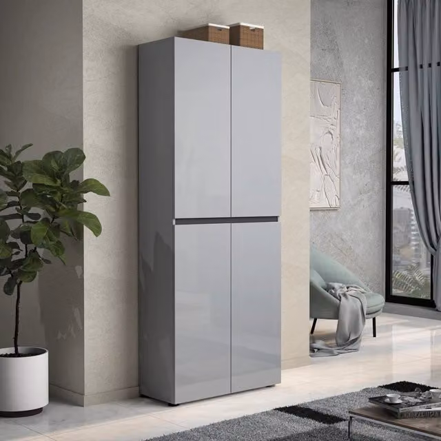 Scarpiera DMORA Grigio Lucido, Armadio da Ingresso Multiuso con Ante a Battente, L: 80 cm, P: 34 cm, H: 200 cm – 1