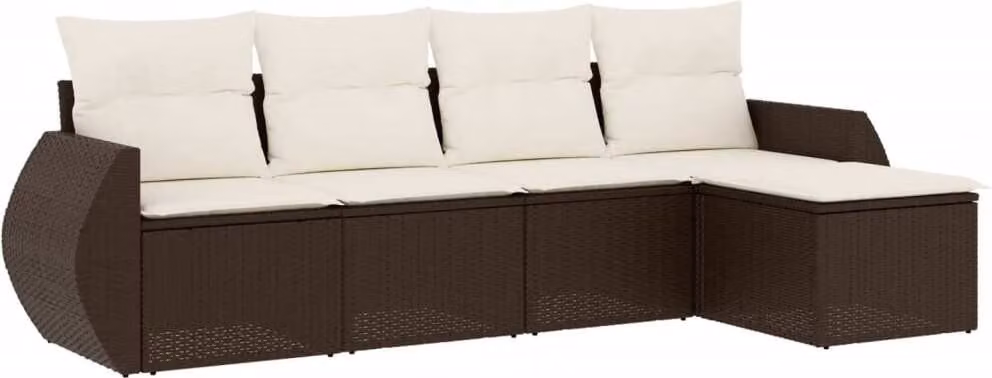Set Divano da Giardino 5 pz con Cuscini Marrone in Polyrattan