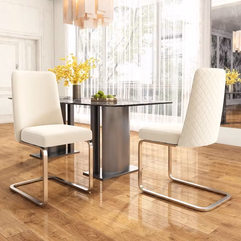 Set di 6 sedie da pranzo MIVRAY in velluto beige con schienale geometrico e gambe in metallo argento per soggiorno e sala da pranzo