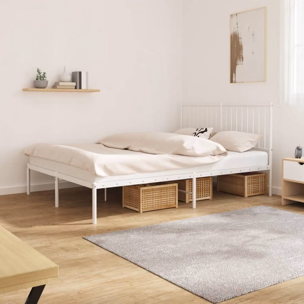 The Living Store Struttura letto con testiera in metallo bianco 135x190 cm