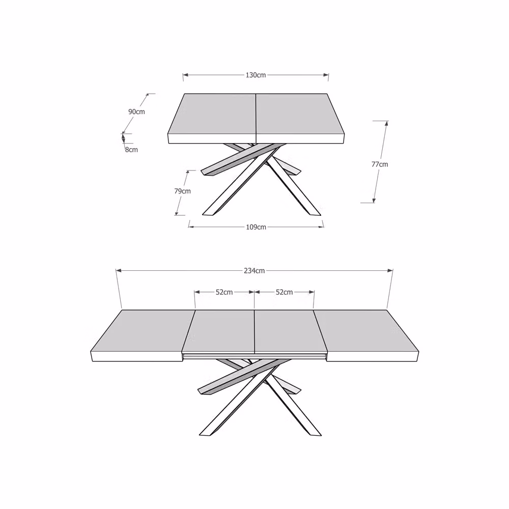 Tavolo allungabile moderno Bs Com in finitura noce con telaio a X, L/P: 90 x 130/234 cm – 2