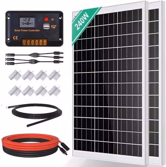 Impianto fotovoltaico completo - Installazione rapida con kit di montaggio - Pannello solare da tetto - Potenza 240 W