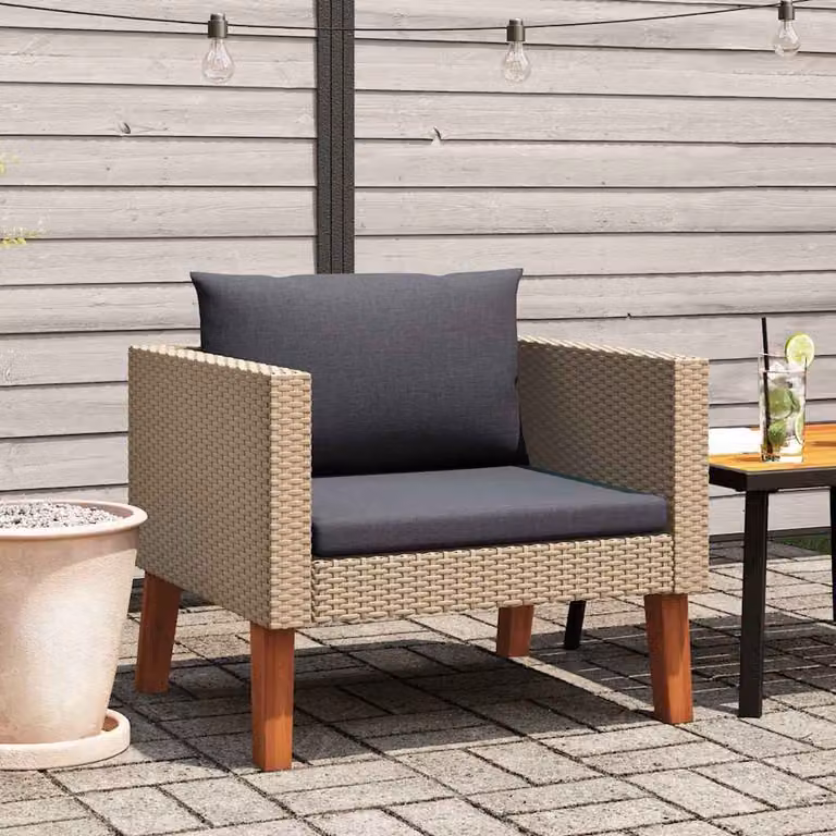 vidaXL Divano da Giardino Singolo Moderno in Polyrattan e Metallo con Cuscini Beige o Antracite