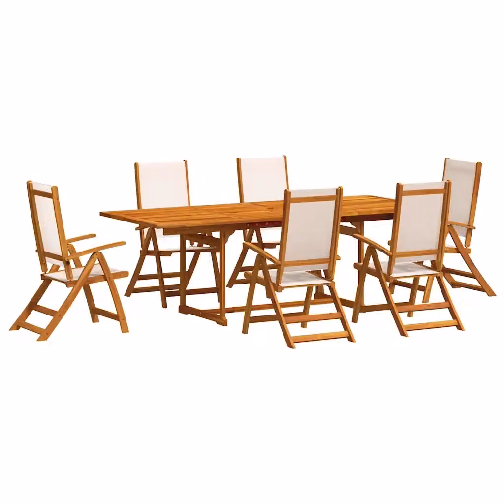 Set Pranzo da Giardino vidaXL in 7 Pezzi in Legno di Acacia e Textilene, Colore Marrone e Beige – 2