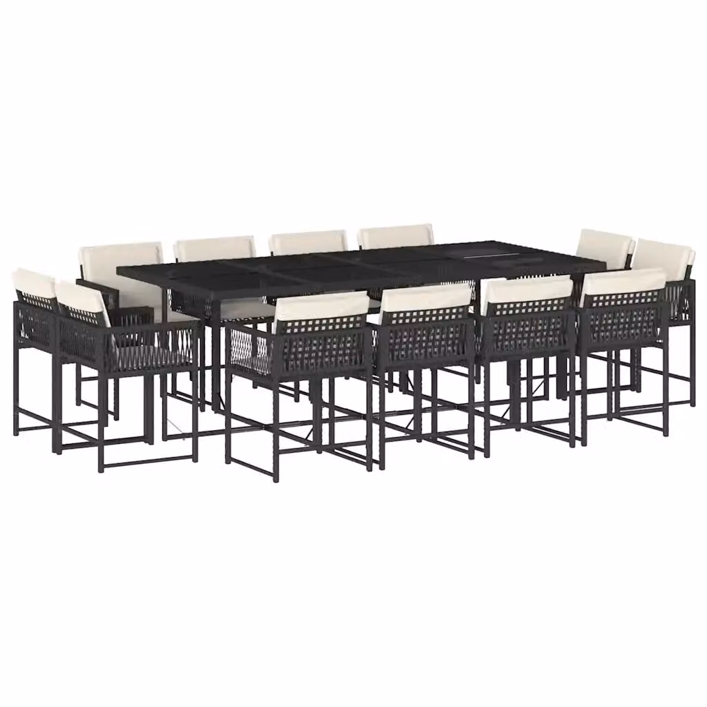 Set da pranzo da giardino vidaXL in polyrattan nero con cuscini bianchi e tavolo in vetro, 13 pezzi – 2