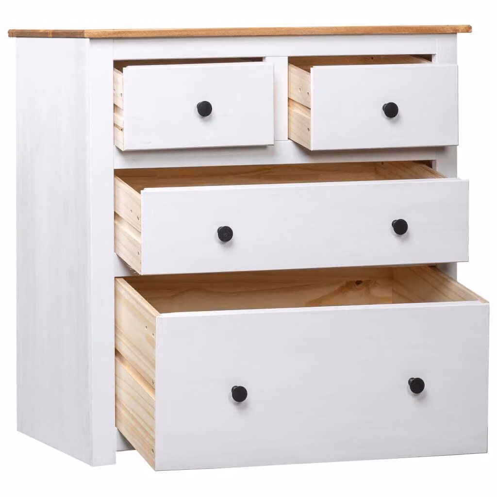 Credenza Bianca 80x40x83 cm in Legno Massello di Pino Panama