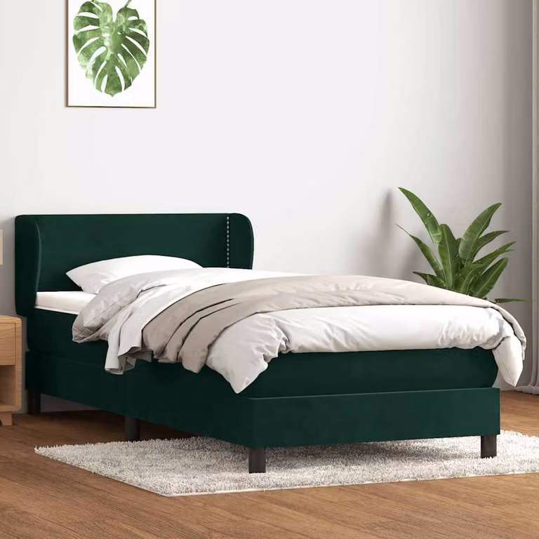 vidaXL Giroletto a Molle Ibrido con Materasso in Velluto Verde Scuro e Struttura in Legno di Larice L: 83 cm, P: 223 cm, H: 88 cm