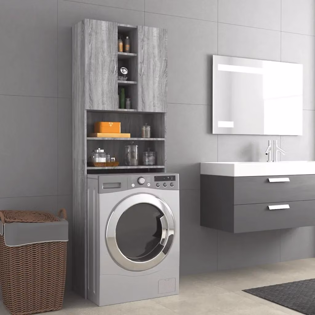 Mobile per lavatrice moderno Grigio Sonoma con ante a battente e ripiani interni L: 64 cm, P: 25,5 cm, H: 190 cm CFW1955385 – 2