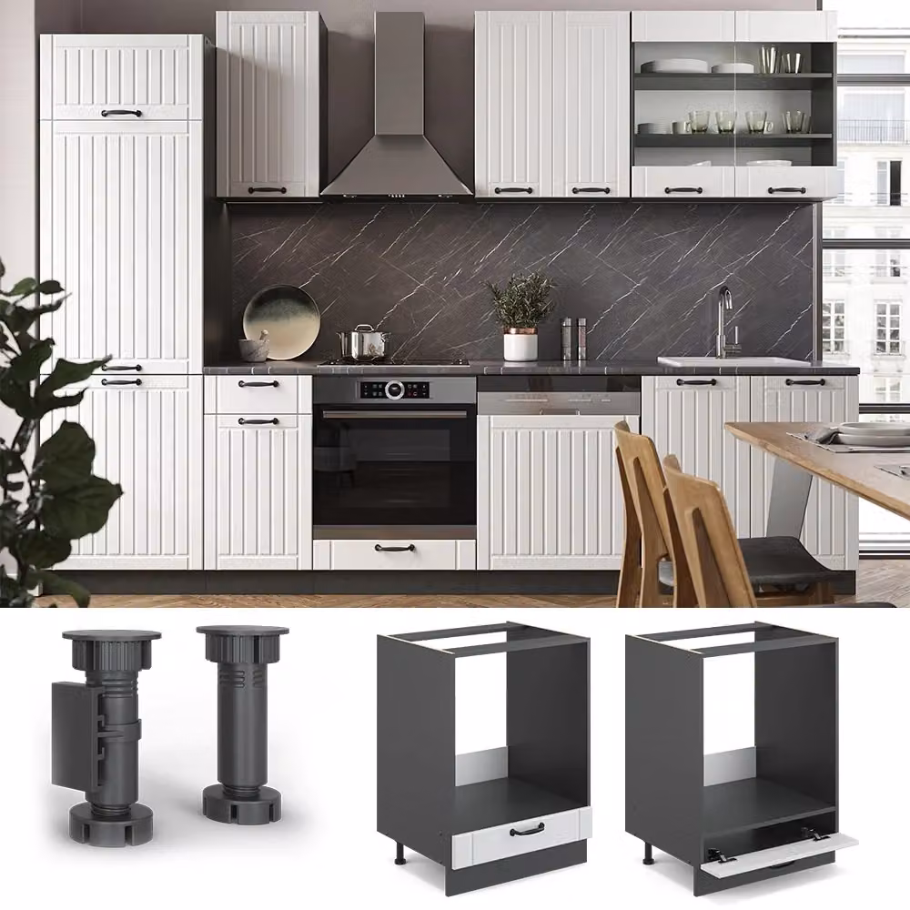 Mobile per forno da incasso Fame-Line Vicco Bianco rustico e Antracite con Rovere, L: 60 cm, H: 82 cm – 2
