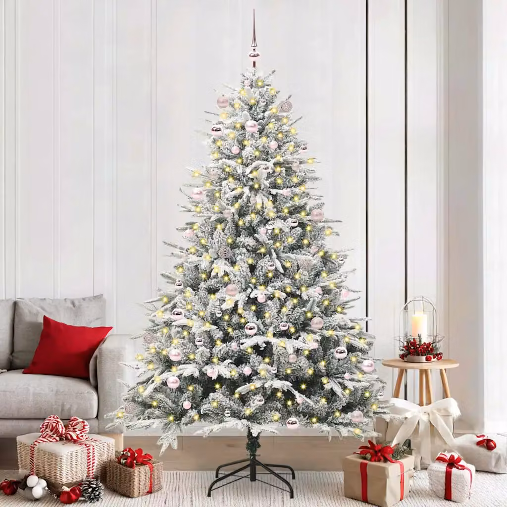 Albero di Natale artificiale moderno vidaXL verde con luci LED bianco caldo e set di palline in PVC e metallo