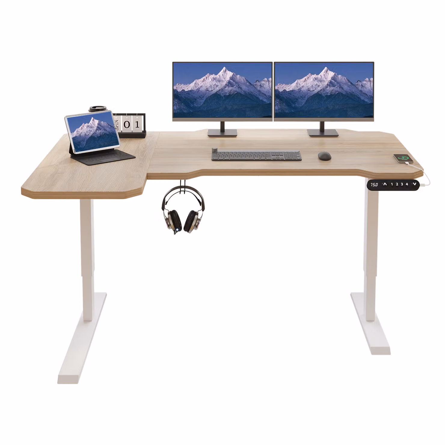 Hilodesk 150cm Scrivania Elettrica, Scrivania a Forma L 150 Cm Regolabile in Altezza, Scrivania Seduta E Stante per Ufficio Casa, Rover, Colore Rovere