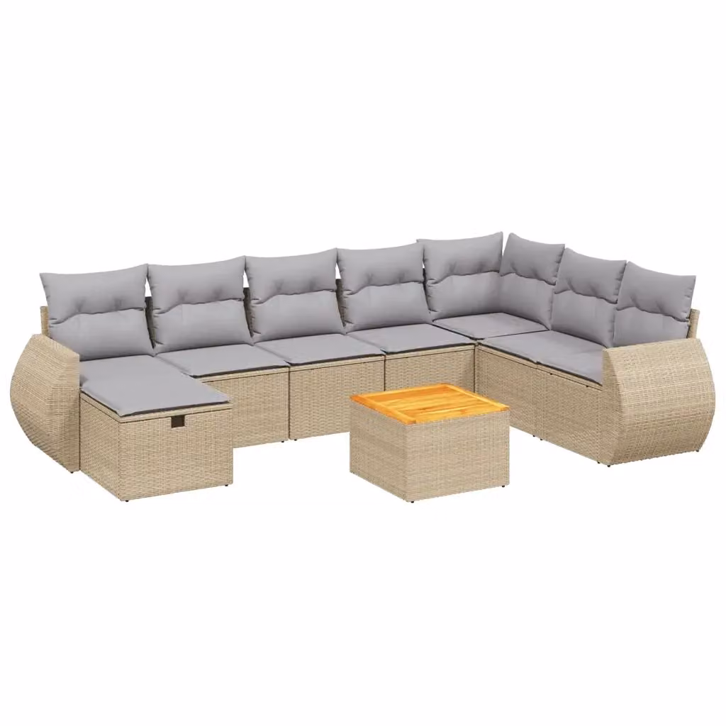vidaXL Set Divano da Giardino a L 9 pz con Cuscini Beige e Grigio in Polyrattan e Acciaio – 2