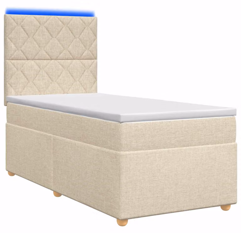 Letto a molle con materasso crema 100 x 200 cm in tessuto