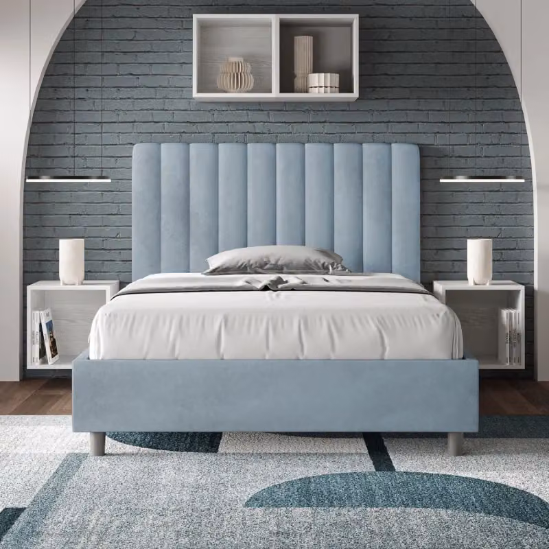 Letto imbottito Agueda Ityhome con rete in microfibra, Azzurro, L 120 x P 190 cm – 2