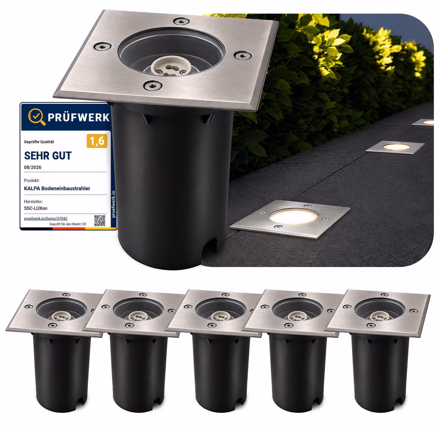 Faretti a LED per pavimenti, grado di protezione IP67, in alluminio spazzolato, per uso esterno