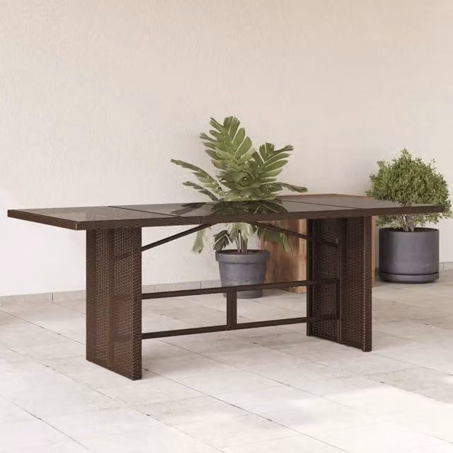 Tavolo da giardino rettangolare vidaXL in polyrattan marrone con piano in vetro L: 190 cm, P: 80 cm, H: 75 cm – 1