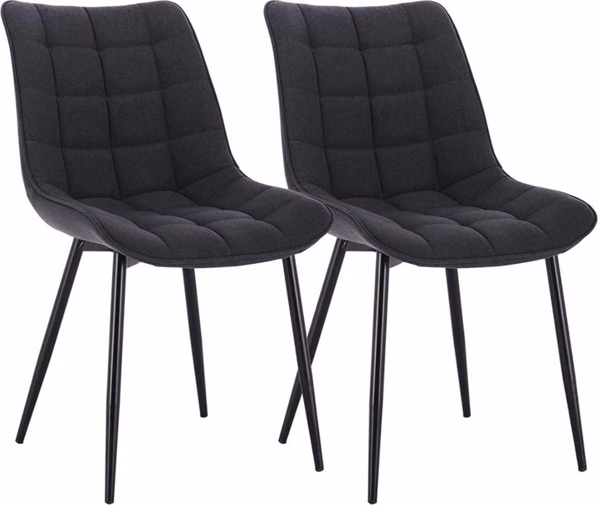 Set di 2 sedie da pranzo grigio scuro in lino – Con braccioli – Sedia da pranzo e da cucina – Sedia da salotto – Comoda sedia a secchiello – Design moderno