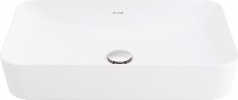 Lavabo in Vetroceramica rettangolare, senza foro per rubinetto, 60x40 cm, bianco