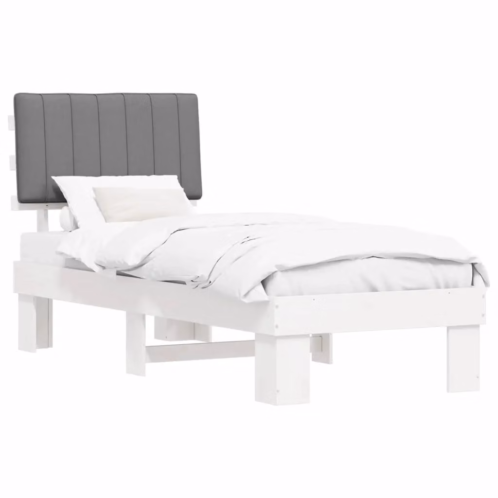 Letto con testiera rivestita vidaXL in legno di pino e tessuto, Grigio, 80 x 200 cm – 2