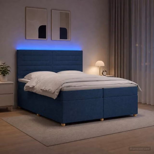 Letto box spring ibrido vidaXL con materasso a molle insacchettate e base contenitore, colore blu e bianco, L/P: 200 x 200 cm – 1