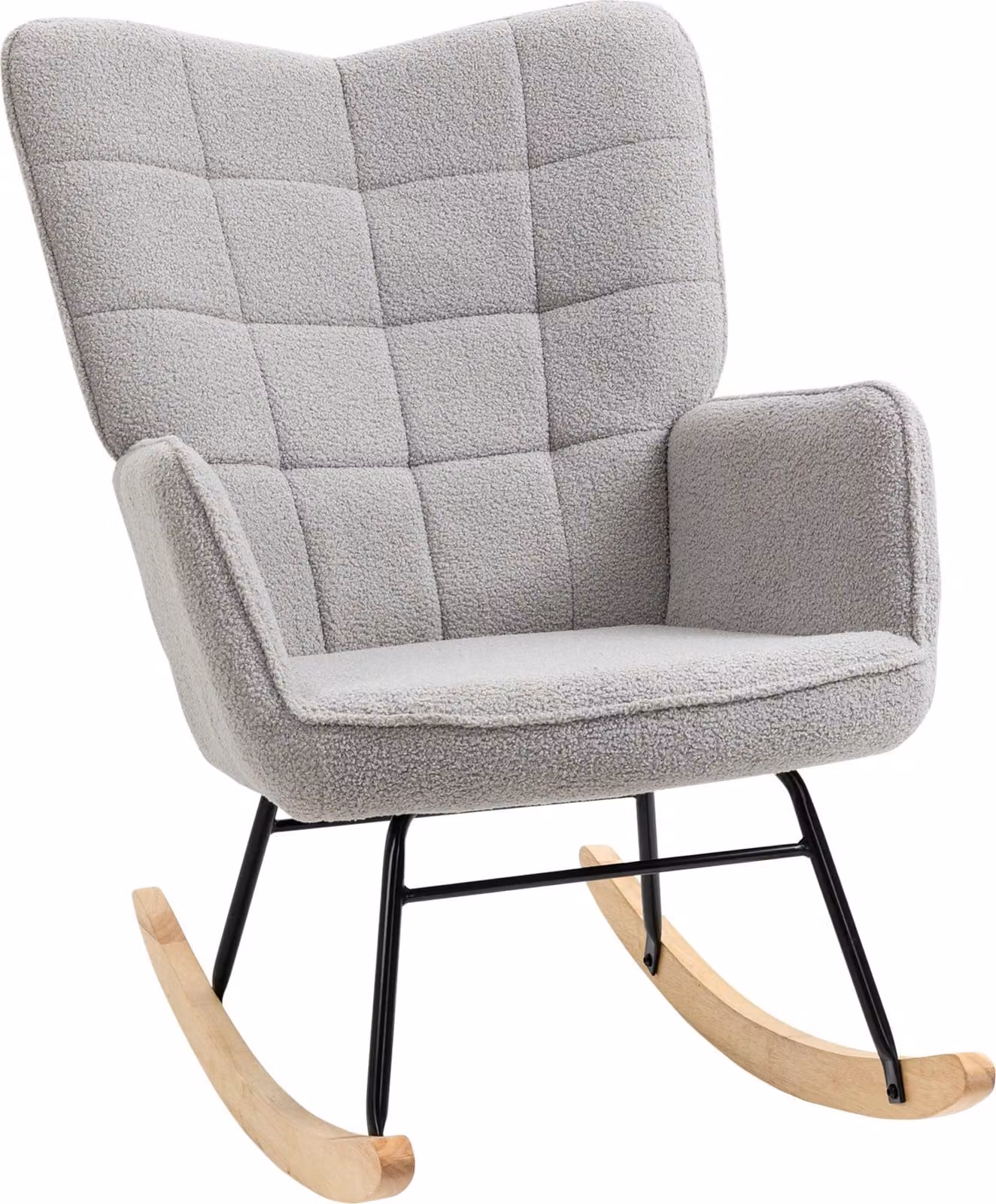 Poltrona a dondolo Moonbite, color grigio chiaro, con imbottitura trapuntata, poltrona a dondolo in velluto berbero, ideale per leggere e rilassarsi, base in legno di faggio, portata massima 120 kg, realizzata in poliestere, color grigio chiaro