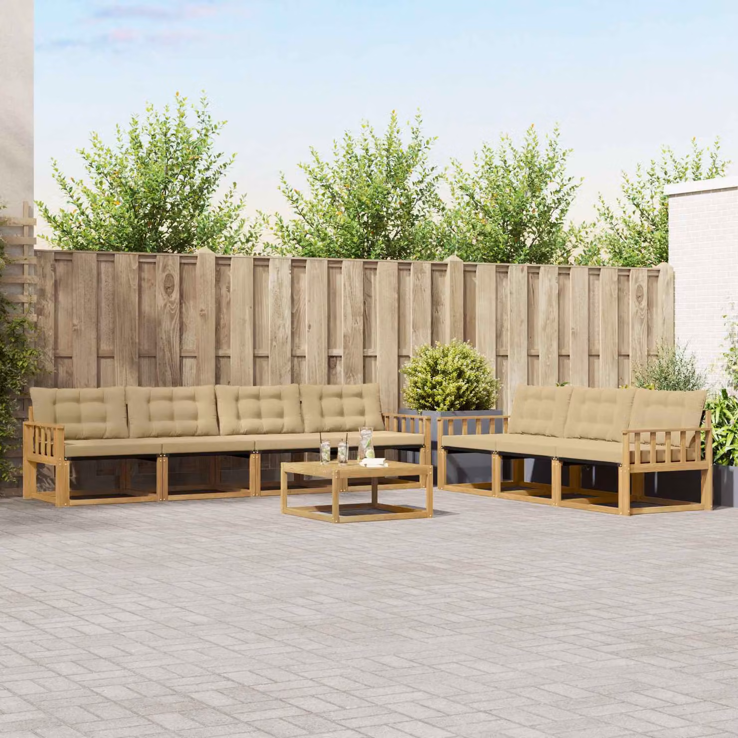 vidaXL Set di divani da esterno 8 pz in legno di acacia con cuscini Bianco e Beige