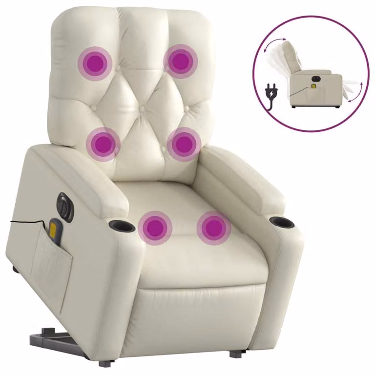 Poltrona Alzapersona Elettrica Reclinabile Crema in Pelle finta