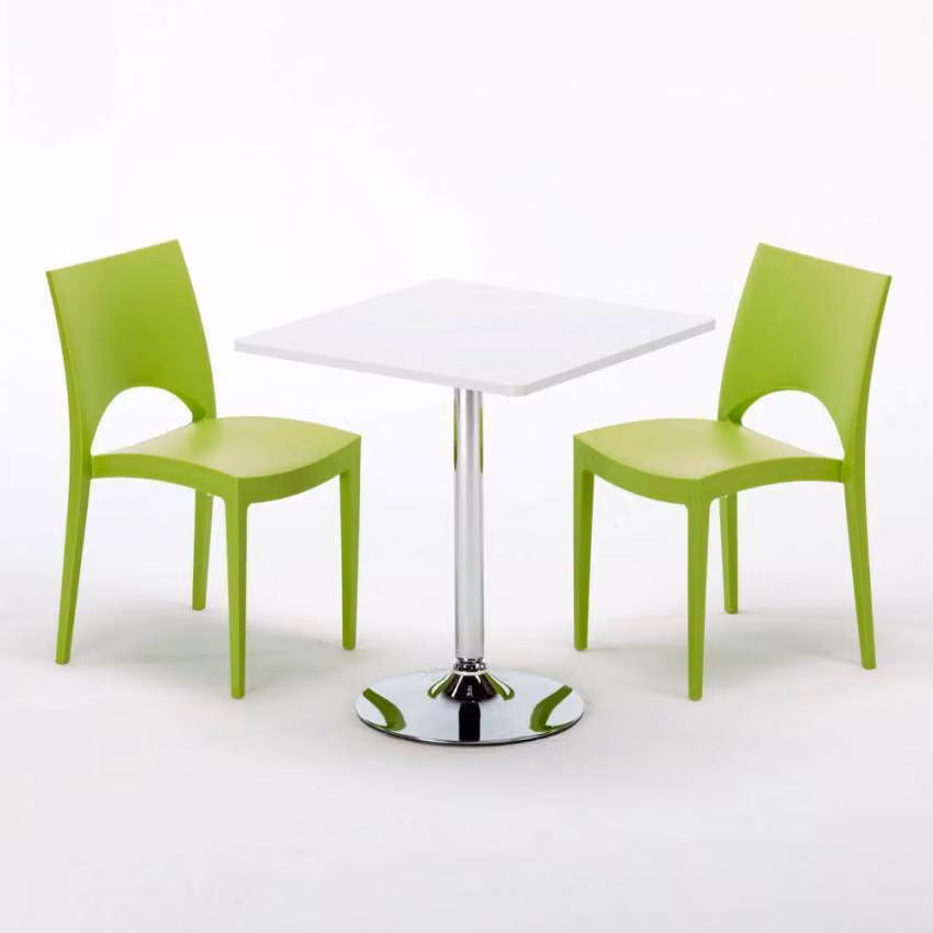 Tavolo quadrato bianco e 2 sedie in polipropilene colorato Set di bastoni per interni Grand Soleil Paris Cocktail - Verde