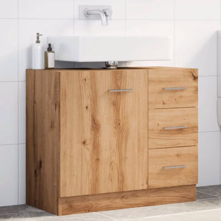 Mobile Lavabo vidaXL in Rovere Marrone con Ante e Cassetti, L/P/H: 63 x 30 x 54 cm