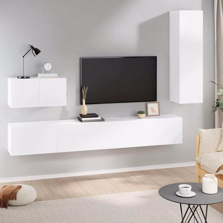 Set di 4 mobili porta TV vidaXL bianchi in legno e MDF per soggiorno con montaggio a parete