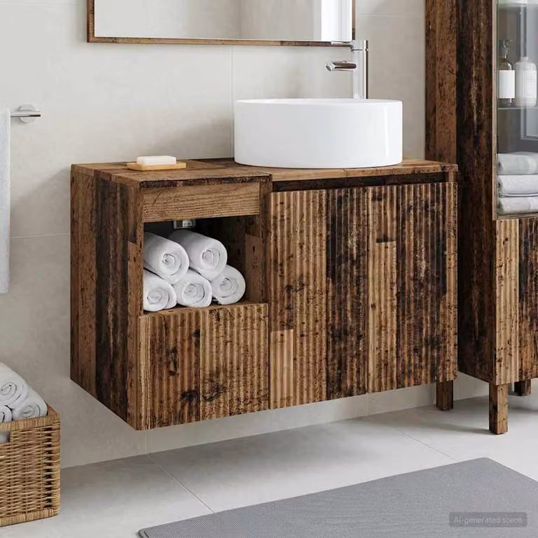 Set di mobili per il bagno vidaXL composto da mobile lavabo e pensile in legno marrone stile moderno