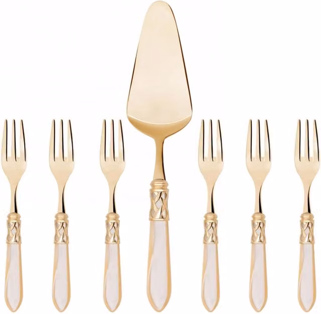Set di posate per dolci ALADDIN Gold Casa Bugatti, 7 pezzi, finitura lucida in acciaio inossidabile e oro